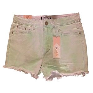 Blue Topic White Lime Tye Dye Stretch Denim Cut Off Short Shorts Size XL